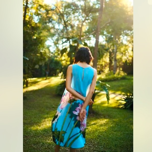 Anthropologie New Asymmetrical Silk Dress Blue 4. - Picture 5 of 15